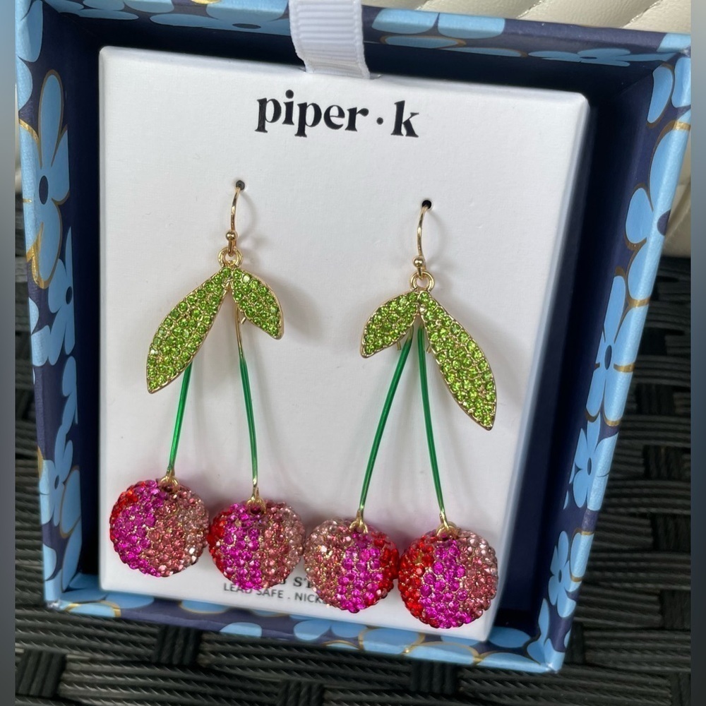 Piper K Cherry Dangle Earrings,Cherry Earrings,Piper K Earrings. - Picture 5 of 12
